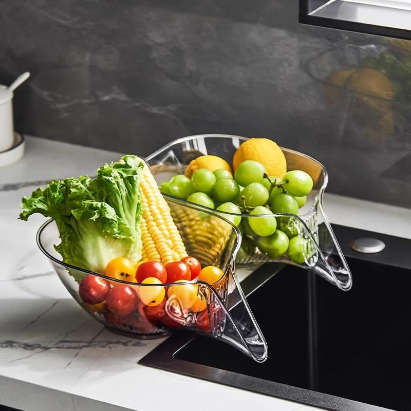 Sita transparenta pentru spalarea fructelor si legumelor, cos cu scurgere si filtru