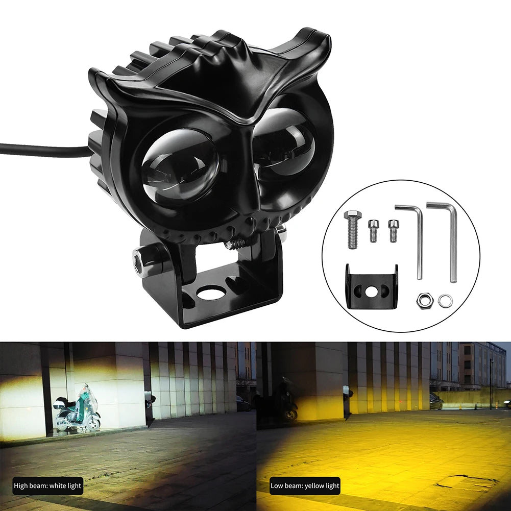 Set 2 x Proiectoare LED 50W cu Lupa Off-Road AutoREY® Auto/Moto SUV ATV Utilaje - tip Bufnita, 2 faze Alb si Galben