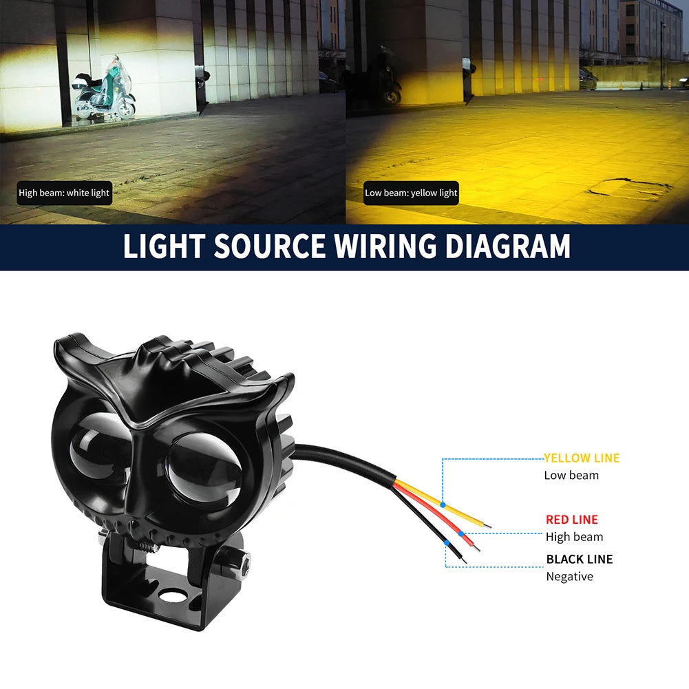 Set 2 x Proiectoare LED 50W cu Lupa Off-Road AutoREY® Auto/Moto SUV ATV Utilaje - tip Bufnita, 2 faze Alb si Galben