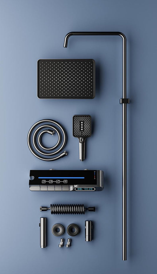 Coloana De Dus 4in1 , Afișaj Digital , Lumina Led , 4 Funcții De Curgere a Apei , Cap Dus Dreptunghiular , Efect de Ploaie