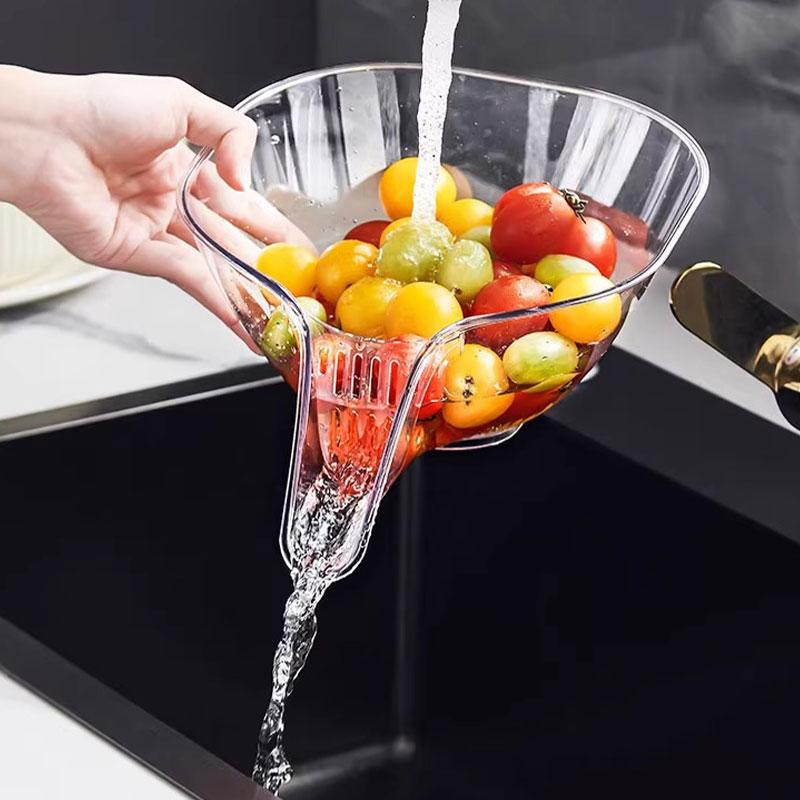 Sita transparenta pentru spalarea fructelor si legumelor, cos cu scurgere si filtru