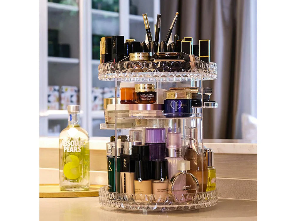 Organizator rotativ pentru cosmetice si bijuterii, UBX, plastic, 28x21.5 cm, transparent