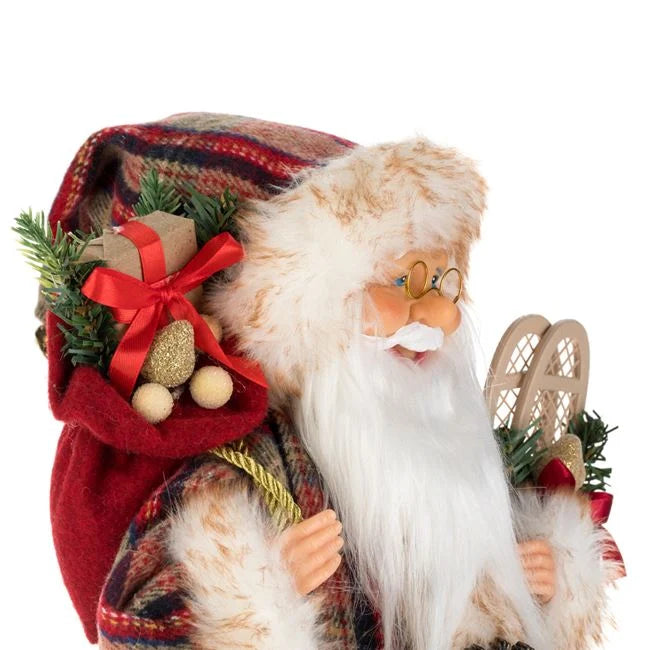 Figurina Decorativa Mos Craciun cu Costum in Carouri 45cm