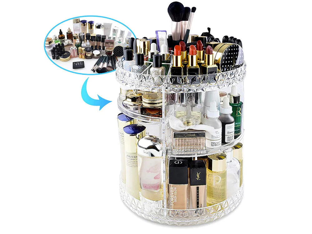 Organizator rotativ pentru cosmetice si bijuterii, UBX, plastic, 28x21.5 cm, transparent