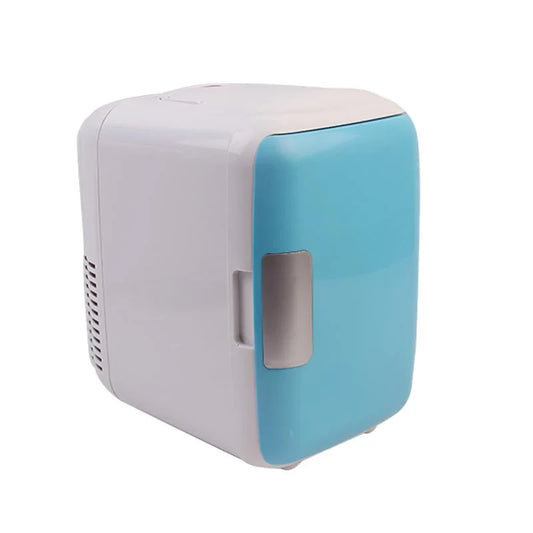 Mini frigider portabil, capacitate 4L, cu mufa pentru bricheta auto, finisaj lucios, albastru