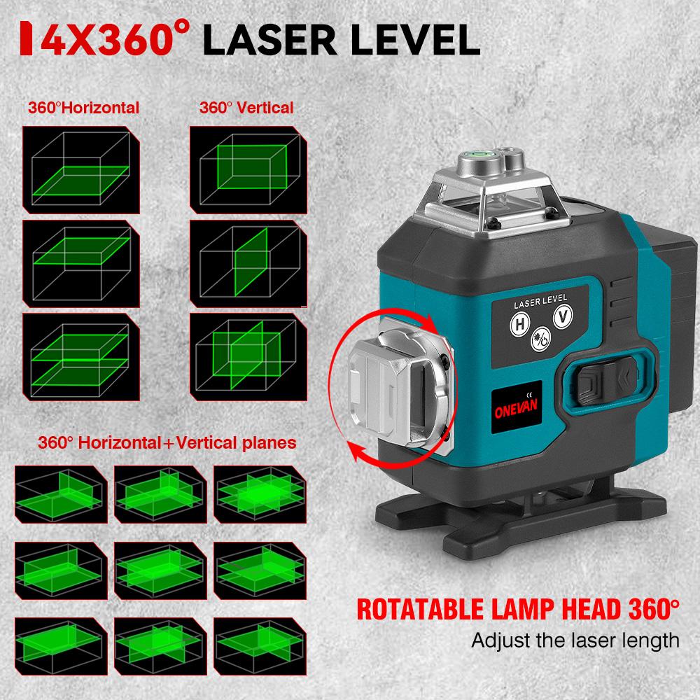 Nivela laser 4D, 16 linii, cu telecomanda, cu 1 baterie, albastru/negru