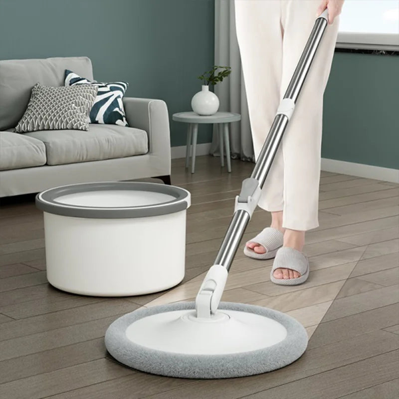 Set de mop rotativ complet, functie de auto-spalare, compartimente separate pentru apa curata si murdara, inclusiv robinet pentru evacuarea apei