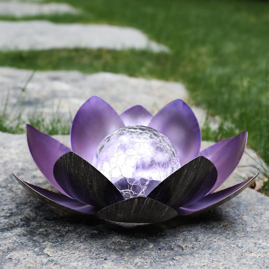 Lampa solara Lotus, metal inoxidabil gri, sticla chihlimbar, IP44