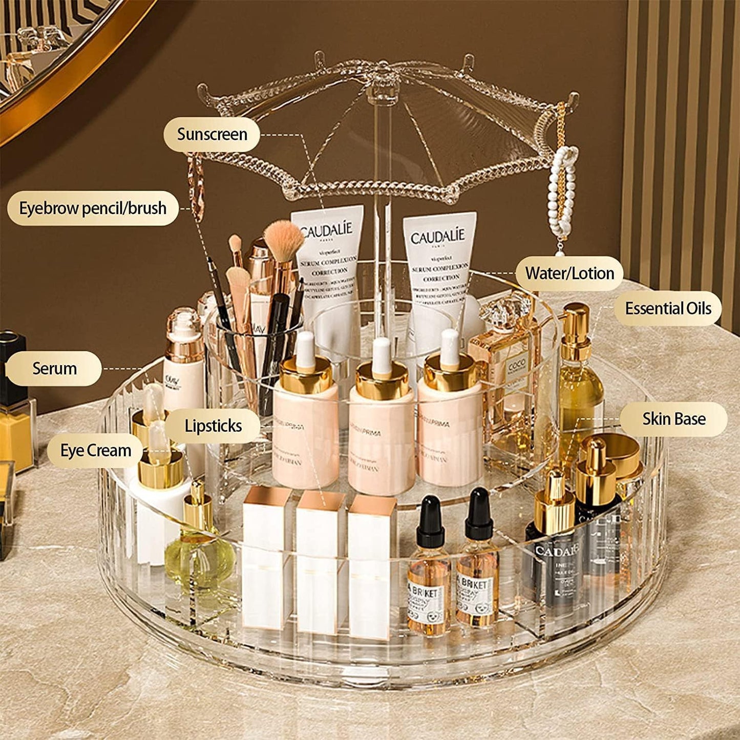 Organizator Cosmetice Rotativ 360° cu Design Elegant – Suport de Machiaj Multifunctional
