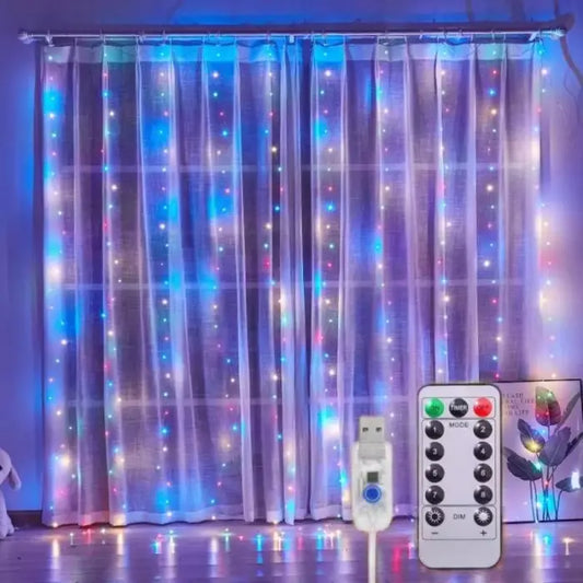 Set 2 x Instalatie perdea 3x3m , 300LED , 8 Programe, cu USB si Telecomanda