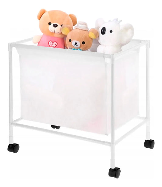 Cos cu roti, organizator jucarii, Alb