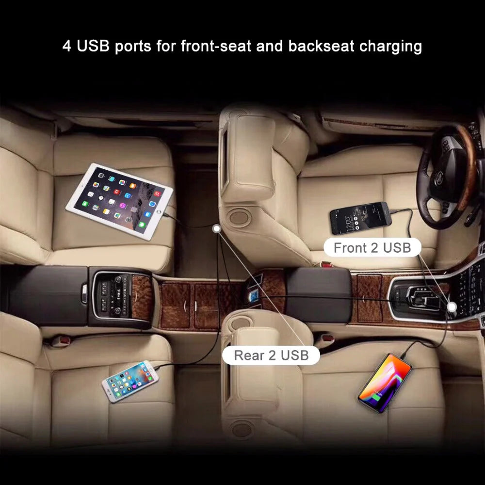 Incarcator auto, BOMSTOM,, 4 Porturi USB, Fast charge, Lungime cablu 1.7m, Negru
