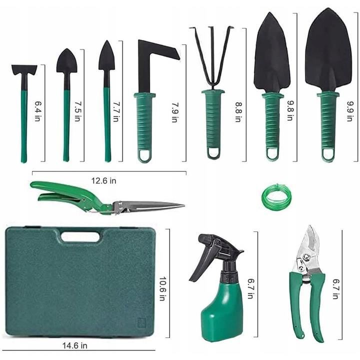 Set Trusa Cu Unelte De Gradina, 10 Accesorii Pentru Gradinarit