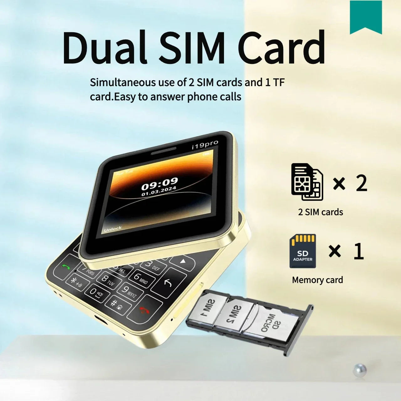 Telefon Mini i19 Pro Slide Button – 2.4", Dual SIM, 2G GSM, camera, FM, Bluetooth, butoane, deblocat