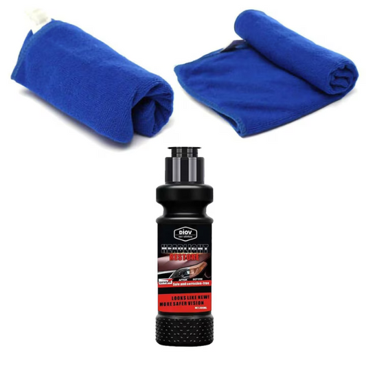Pachet auto complet - Polish Faruri Lamp Headlight Restore + Prosop microfibra, uscare rapida, 80x50cm