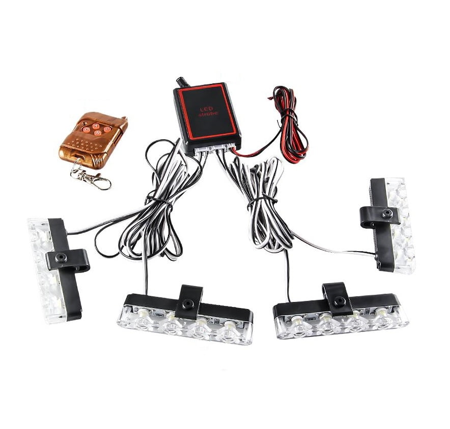Lumini avertizare LED pentru grila, functii stroboscop, 36W, 12V, Rosu/albastru