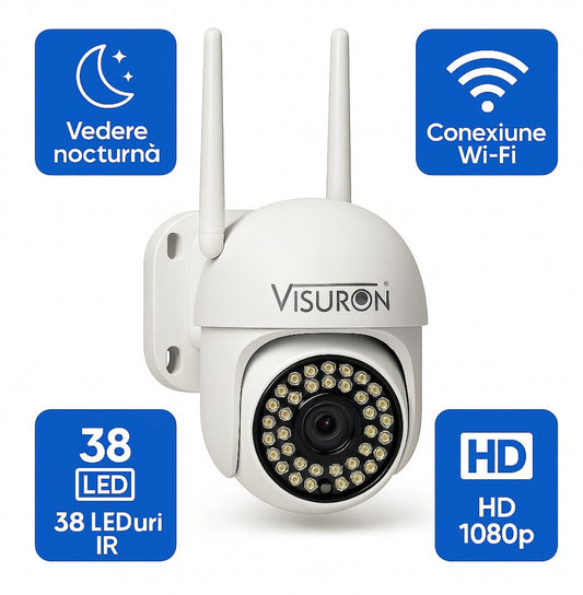 Set 2 Camere Supraveghere Wi-Fi VISURON – Viziune Nocturnă, 38 LED IR, Full HD 1080p