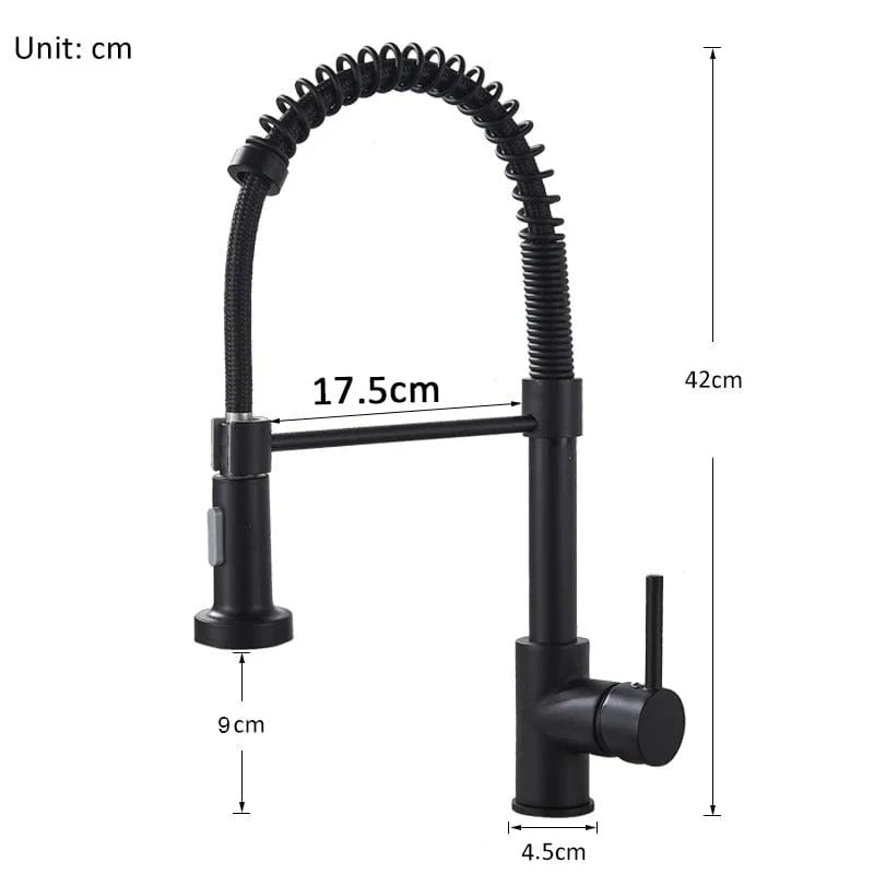 Baterie de bucatarie retractabila, rotire 360 grade, negru, montare pe blat