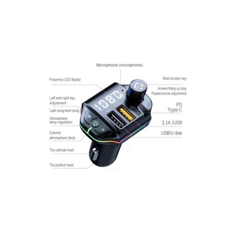 Car kit modulator FM BGRJ-A10, Mp3 Player, USB, Type C, fast charge