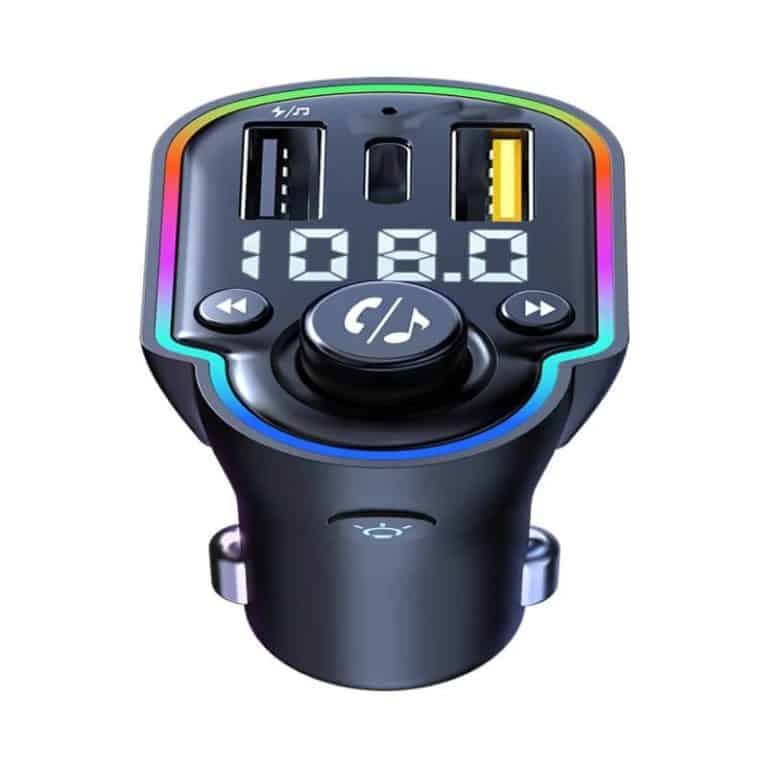 Car kit cu lumini ambientale, modulator FM, Mp3 Player, Type C PD 20W, fast charge QC3.0, BGRJ-A8
