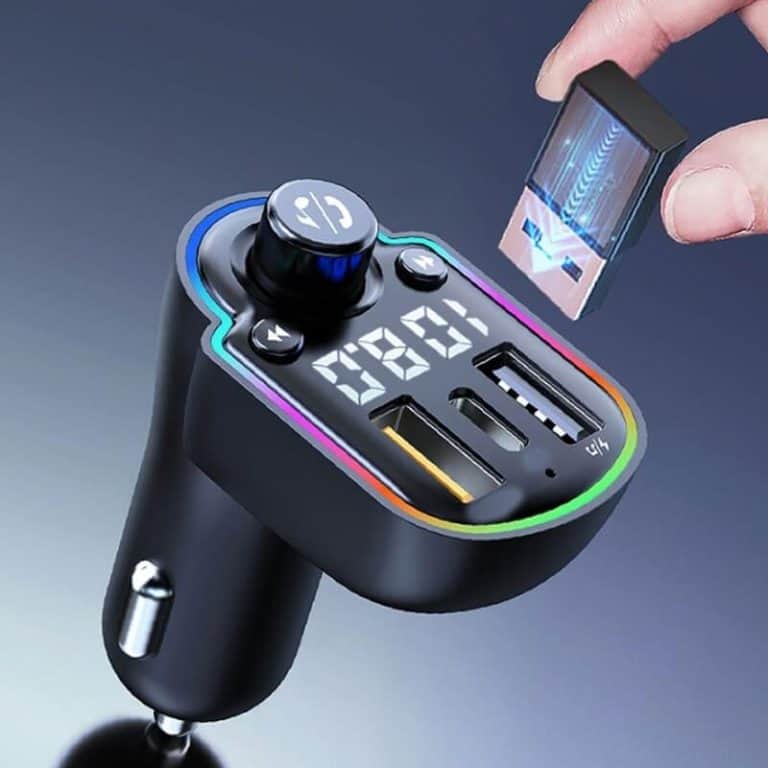 Car kit cu lumini ambientale, modulator FM, Mp3 Player, Type C PD 20W, fast charge QC3.0, BGRJ-A8