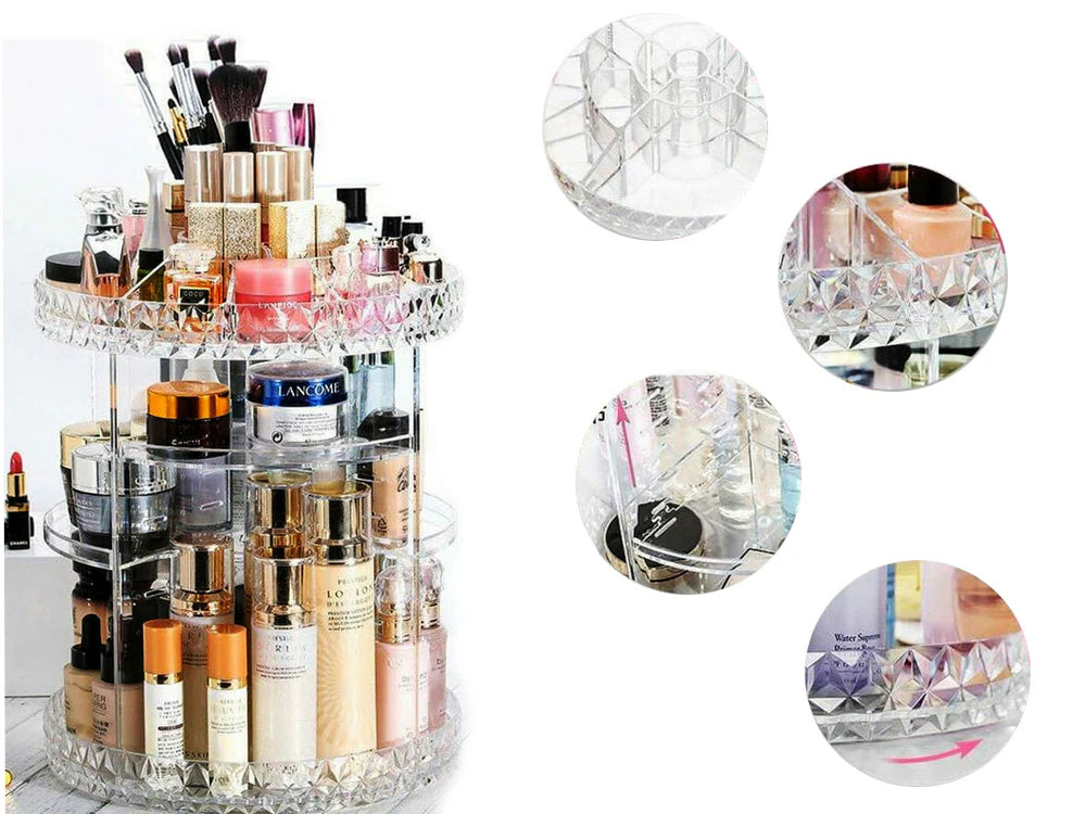 Organizator rotativ pentru cosmetice si bijuterii, UBX, plastic, 28x21.5 cm, transparent