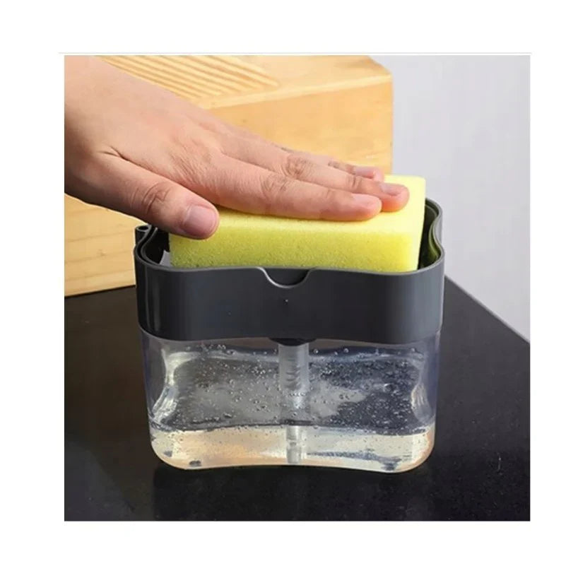 Pachet 2 x Dozator detergent de vase 2 in 1, cu suport pentru burete, negru/transparent