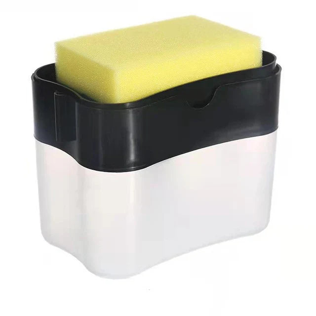 Pachet 2 x Dozator detergent de vase 2 in 1, cu suport pentru burete, negru/transparent