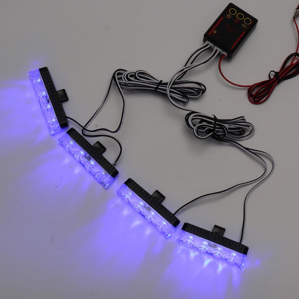 Lumini avertizare LED pentru grila, functii stroboscop, 36W, 12V, Rosu/albastru