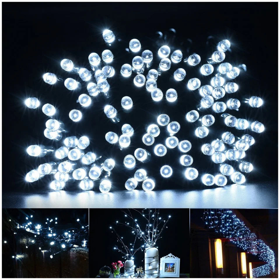 1+1 GRATIS Instalatie 100 LED pentru exterior cu incarcare solara Alb Rece