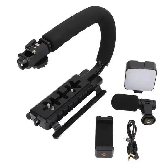 Kit vlogging complet pentru camera, telefon, trepied in forma de U, telecomanda bluetooth, microfon