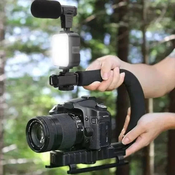 Kit vlogging complet pentru camera, telefon, trepied in forma de U, telecomanda bluetooth, microfon