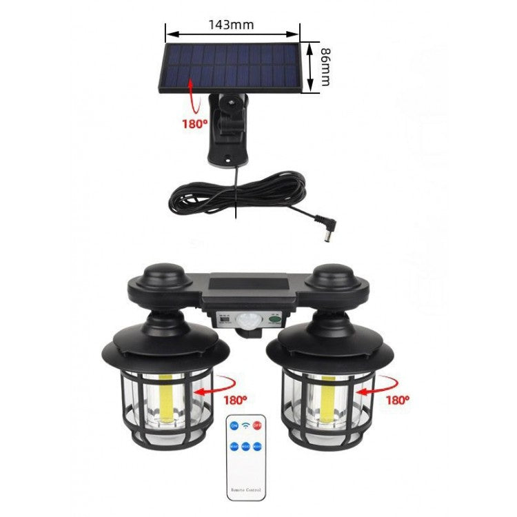 Set 2 Lampi solare cu senzor solar si telecomanda, 20w, 500 lumeni, trei moduri de functionare,
