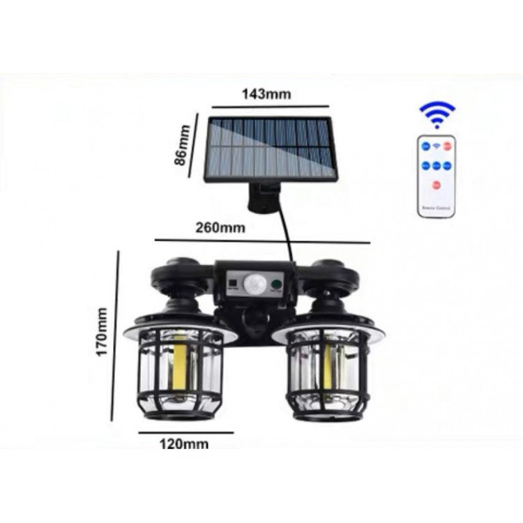 Set 2 Lampi solare cu senzor solar si telecomanda, 20w, 500 lumeni, trei moduri de functionare,