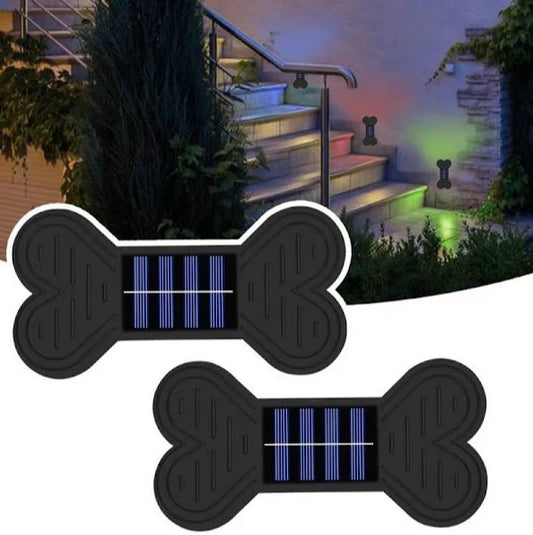 Set 4 Lampi Solare LED pentru perete,cu design decorativ in forma de os, lumina calda, ABS, pentru gradina