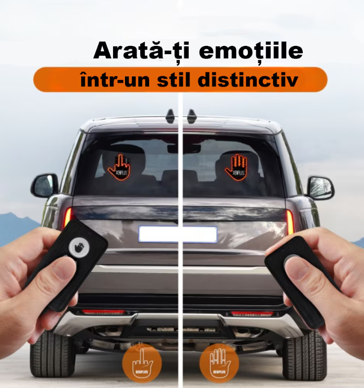 1+1 CADOU Semn LED Auto cu Telecomanda, Design Mana, 4 Moduri, Efect Vizual Stralucitor, Negru/Galben