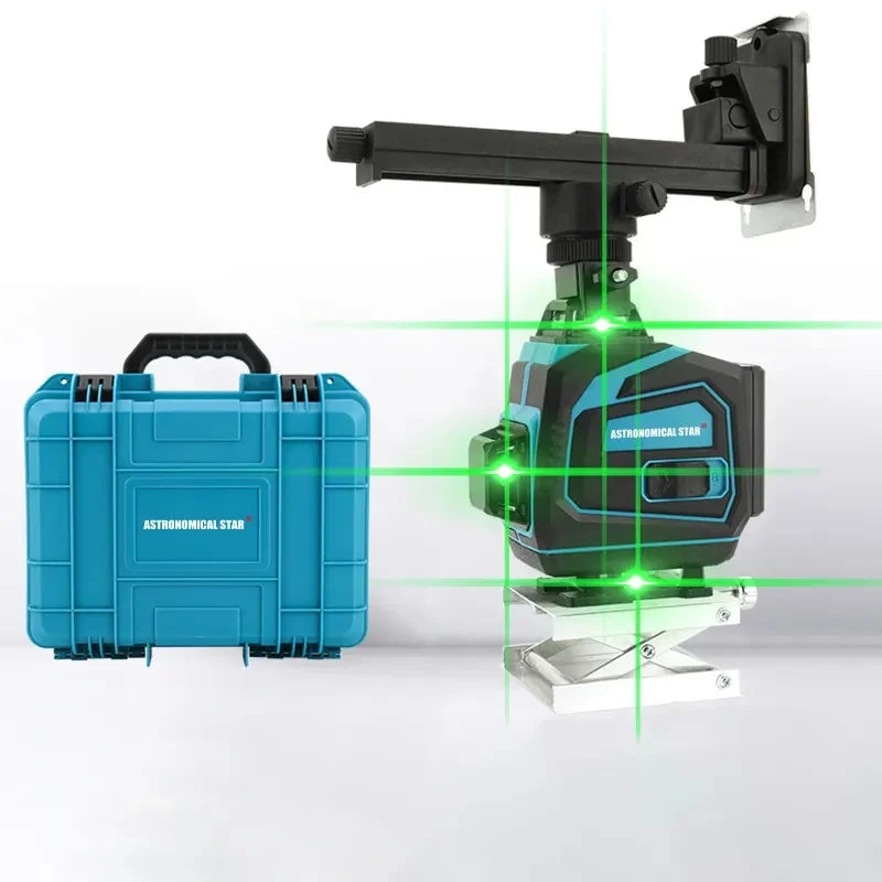 Nivela Laser 4D, Cu Autonivelare, 16 Linii, 4x360º, IP-54, 25m, Precizie Milimetrica, Lumina Verde, Platforma De Ridicare, Suport Pentru Perete, Trepied, Telecomanda