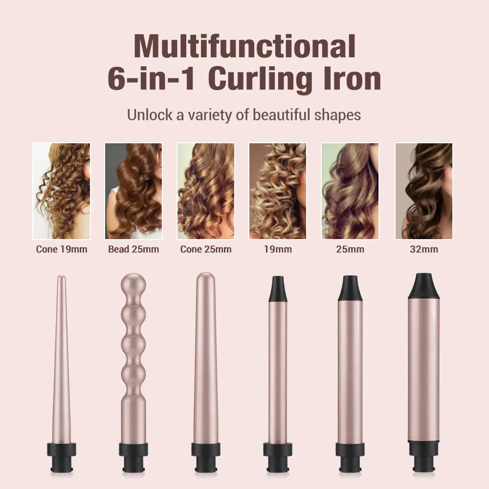 Set Ondulator profesional 6 in 1, bucle, umed uscat, cu dubla utilizare, ondulator electric, Ceramica ionica