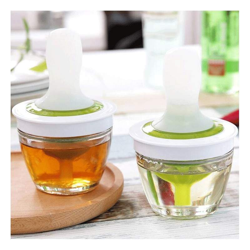 Pensula din silicon OilBrush, pentru ulei, recipient inclus, 12 cm, 148 ml, alb/verde