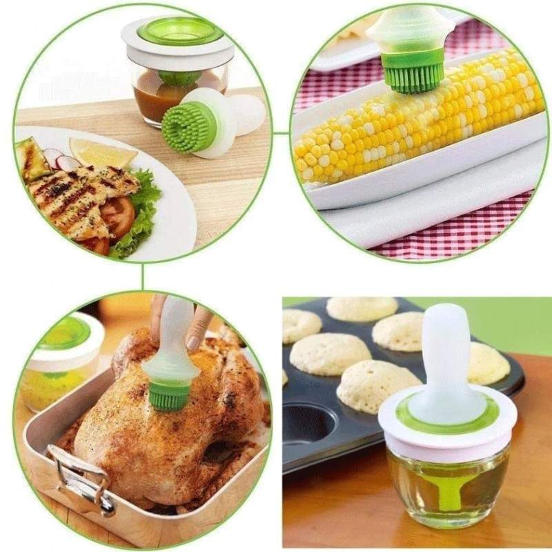 Pensula din silicon OilBrush, pentru ulei, recipient inclus, 12 cm, 148 ml, alb/verde