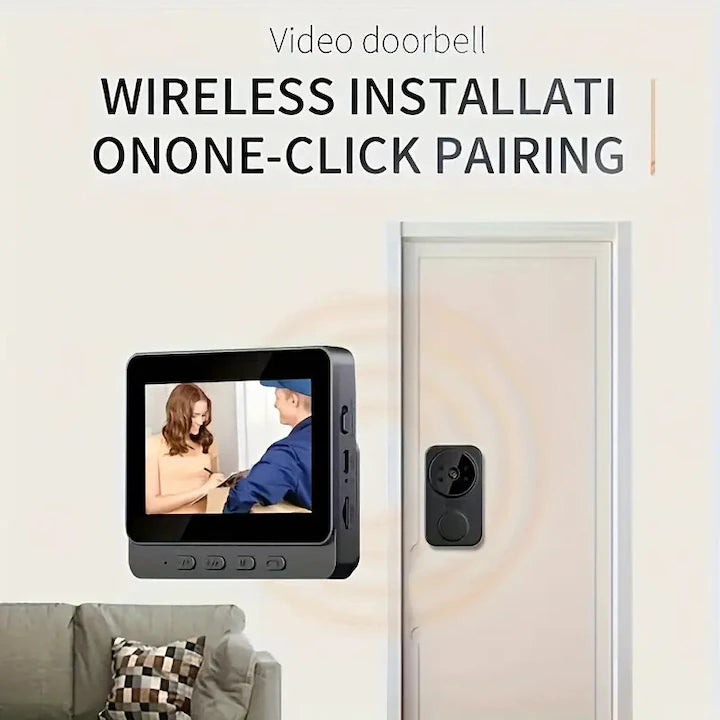 Sonerie video inteligenta neagra eleganta cu ecran de inalta definitie de 4, 3 inchi - usor de instalat, audio bidirectional, viziune nocturna infrarosie, baterie reincarcabila de lunga durata