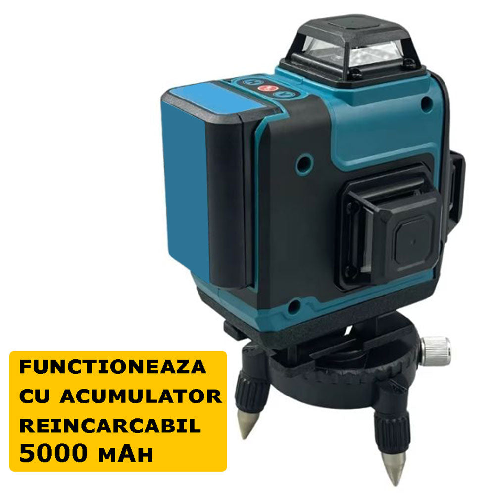 Nivela Laser 4D, Cu Autonivelare, 16 Linii, 4x360º, IP-54, 25m, Precizie Milimetrica, Lumina Verde, Platforma De Ridicare, Suport Pentru Perete, Trepied, Telecomanda