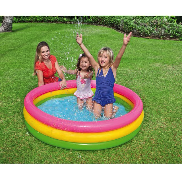 Piscina gonflabila Curcubeu cu podea moale pentru copii, 110x30 cm, multicolor