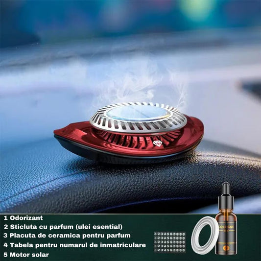 Odorizant auto rosu cu functionare solara, rotatie 360 grade, de lunga durata