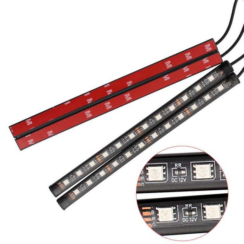 Lumina ambientala pentru interior auto, telecomanda, 4 benzi cu 18 LED RGB cu senzor sunet