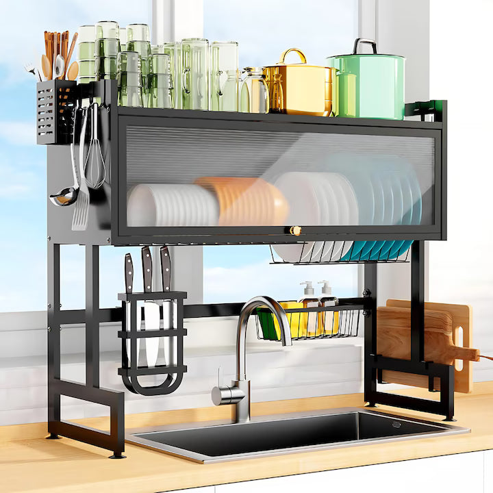 Scurgator, Raft vase, 85 cm lungime, otel Premium inoxidabil, anticoroziune, design versatil, uscare/depozitare, negru