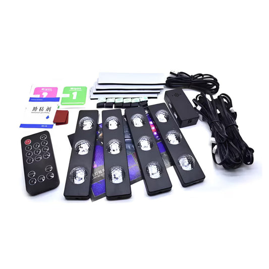 Set 4 Lumini Ambientale Auto LED RGB, Senzor de Muzica, Telecomanda Inclusa