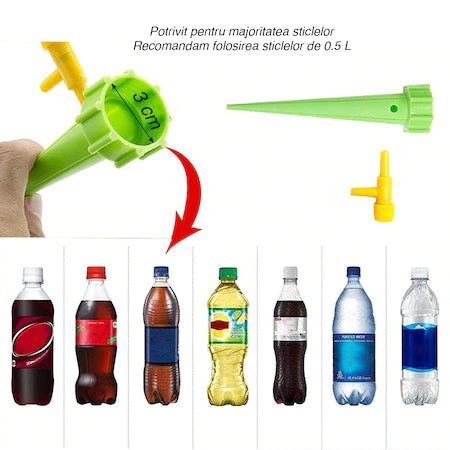 Set 8 dispozitive automate de udare prin picurare , cu Sistem Reglabil al Debitului pentru ghivece flori + Furtun extensibil 22 m cadou