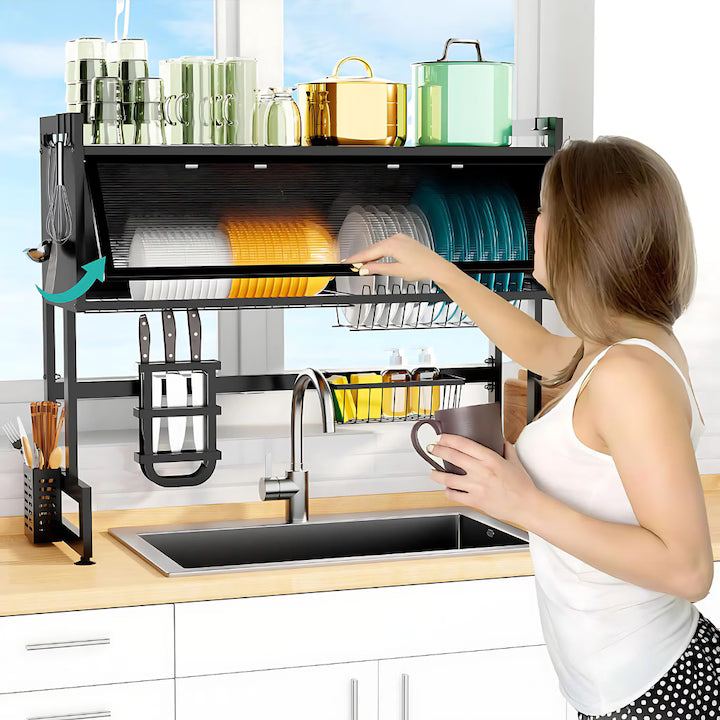 Scurgator, Raft vase, 85 cm lungime, otel Premium inoxidabil, anticoroziune, design versatil, uscare/depozitare, negru