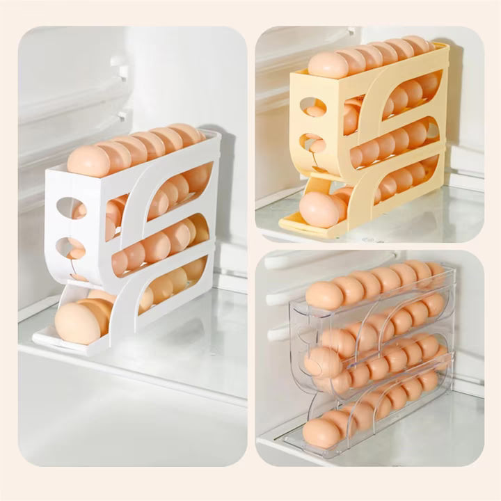 Suport oua pentru frigider, 4 niveluri, capacitate 30 oua, 32 x 7 x 20 cm, alb